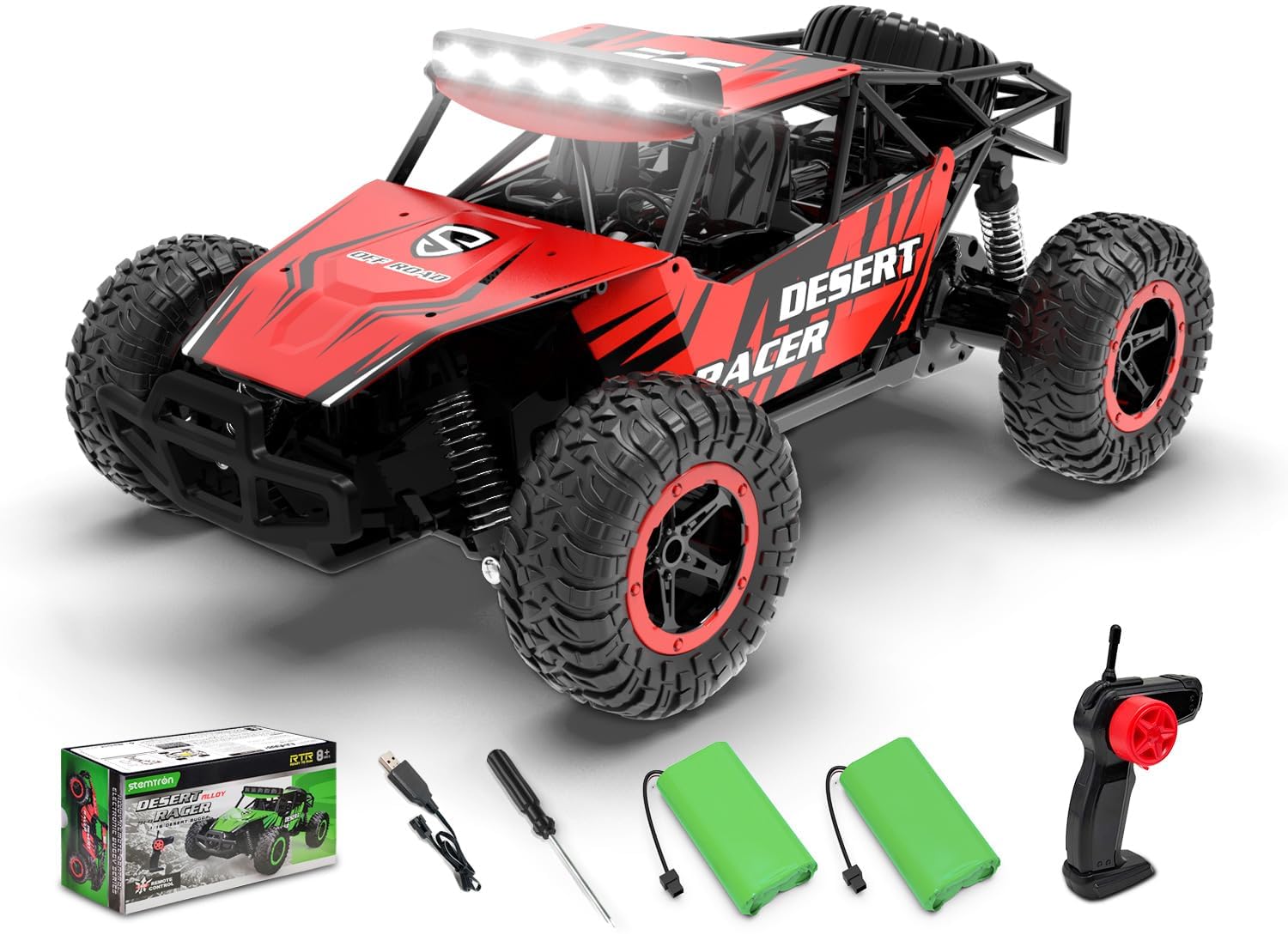 RACENT Remote Control Cars for Boys - 1:16 Scale 20kph Fast RC Truck All Terrain Off-Road Monster Truck Toy for Kids & Adults with 2 Rechargeable Batteries (Red)