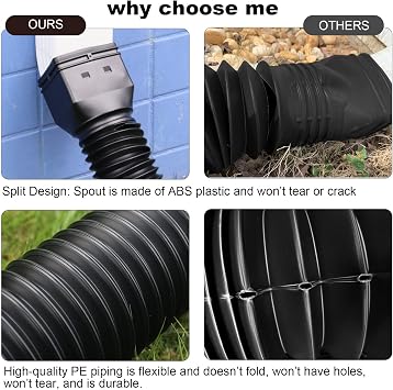 plusgutter Black 1-Pack Rain Gutter Downspout Extensions Flexible, Drain Downspout Extender,Down Spout Drain Extender, Gutter Connector Rainwater Drainage,Extendable from 21 to 68 Inches