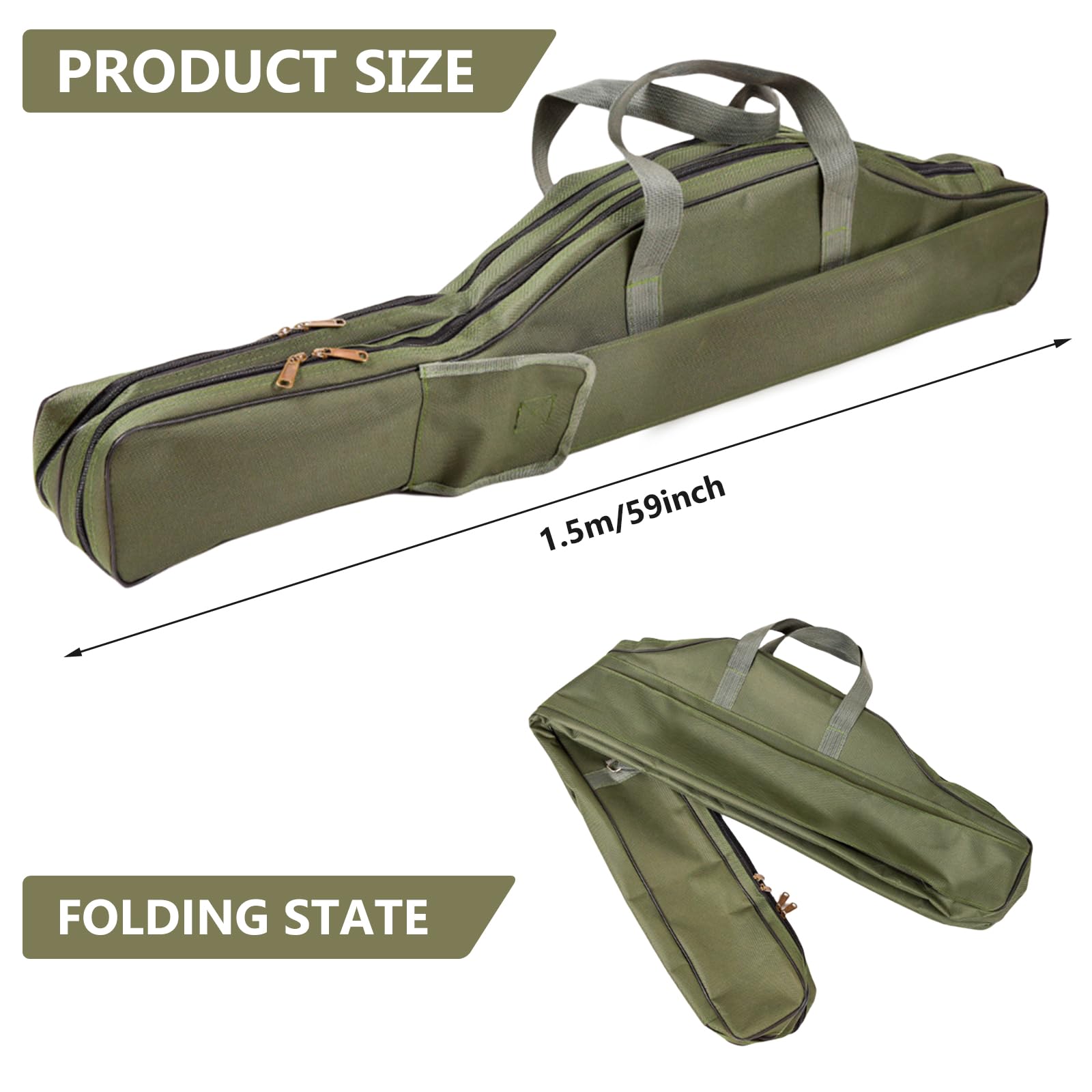 3 Lagige Angeltasche, Rutentasche, Angelruten Tasche, Angelrutentaschen, Faltbarer Angelrute Tasche, Fishing Rutentasche, Fishing Bag Für Angelruten Angelgerät Reise Aufbewahrungstasche (Grün)