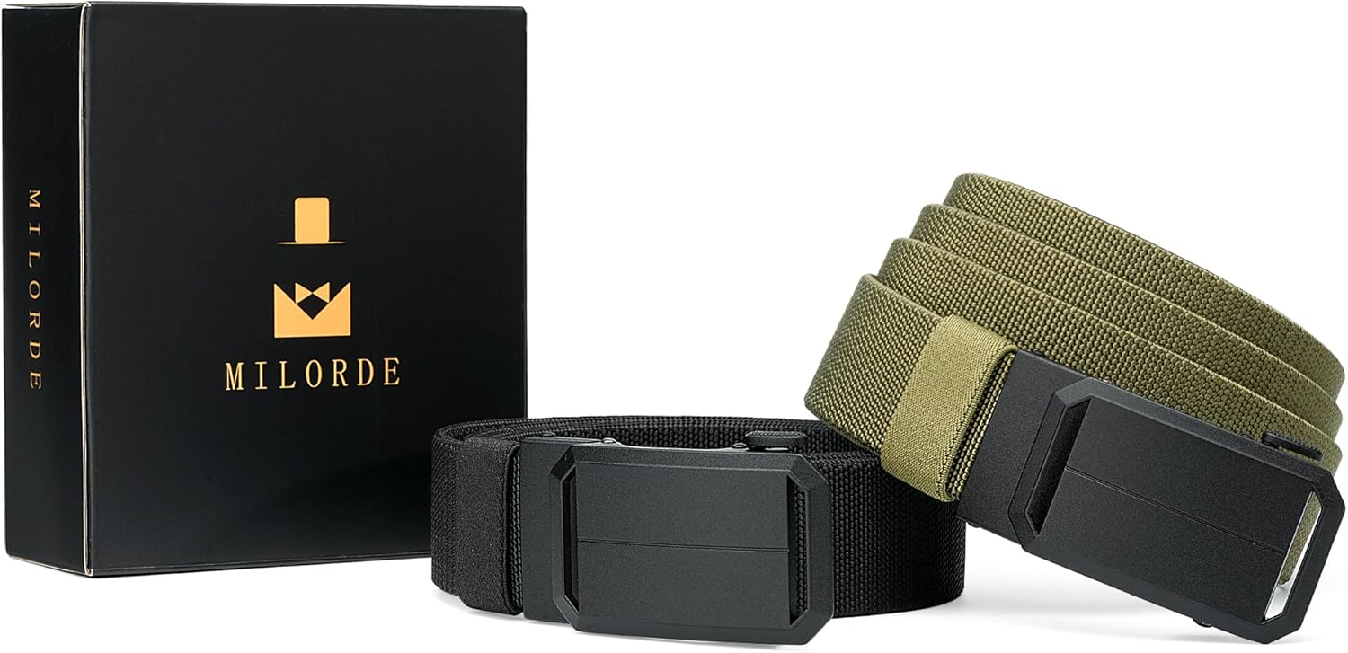 MILORDE Men's 2Pack Nylon Ratchet Belts, 1.38" Casual Web Click Belt for Jeans, Business Dress, Adjustable Trim to Fit - Image 6
