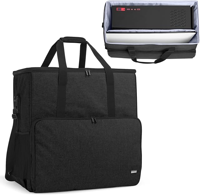 CURMIO Desktop Computer Tower and Monitor Carrying Case,Travel Tote Bag for PC Chassis, Monitor, Keyboard, Cable and Mouse, Earphone, Bag Only, Black