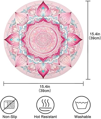 Miniatura 4 de Juego de 6 manteles individuales redondos de encaje con diseño de mandala floral, bohemios, resistentes al calor, reutilizables, para comedor, 15.4