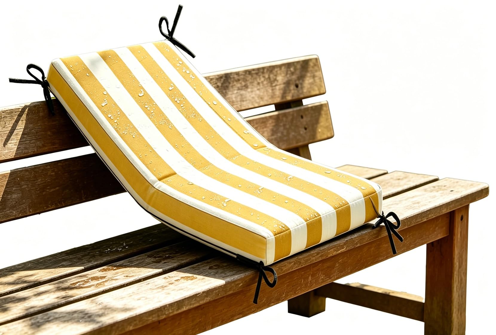 ILiemao 80% Waterproof Outdoor Bench Cushions with Foam Filling Striped, Replacement Cushion for Patio Garden Chairs, Seat Cushion with Non-Slip Ties, 2" 5cm Thick(Yellow White,120x50 cm 47x20 in)