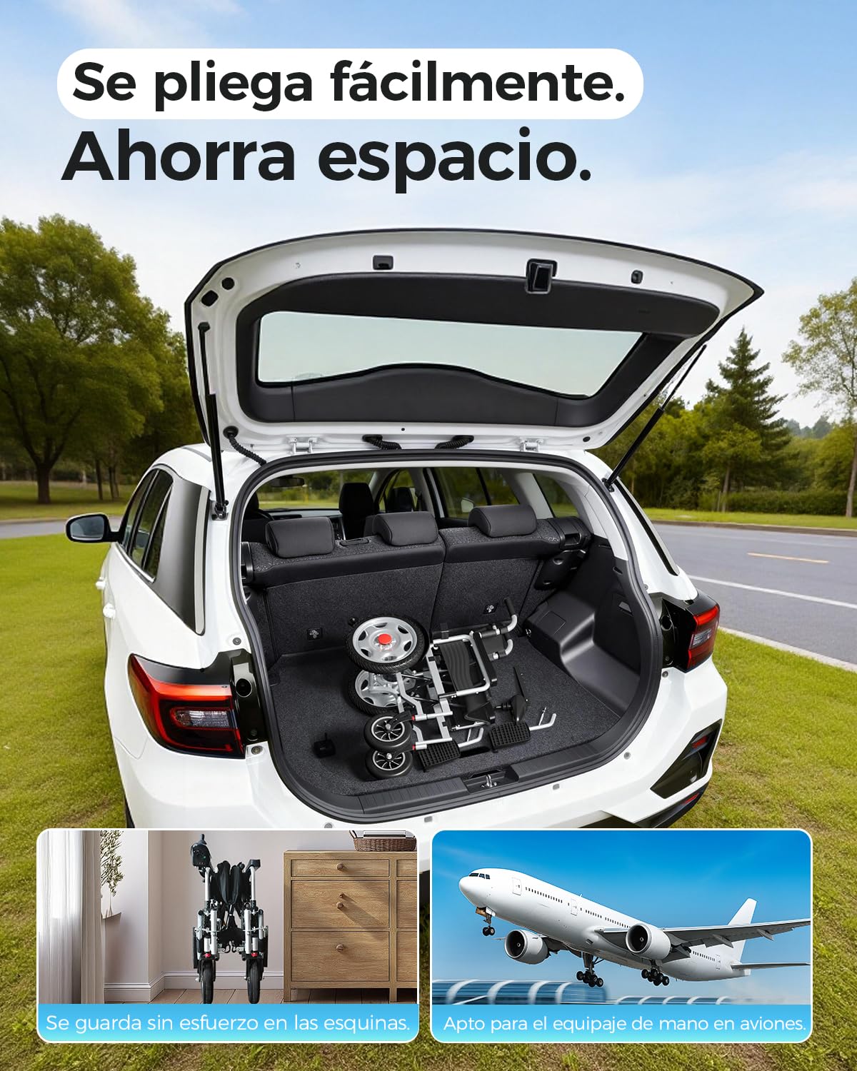 2026 silla de ruedas eléctrica plegable todo terreno, silla eléctrica ligera para mayores, asiento de 50 cm de ancho, autonomía 25 km Capacidad de carga 150 kg, 500W de Potencia