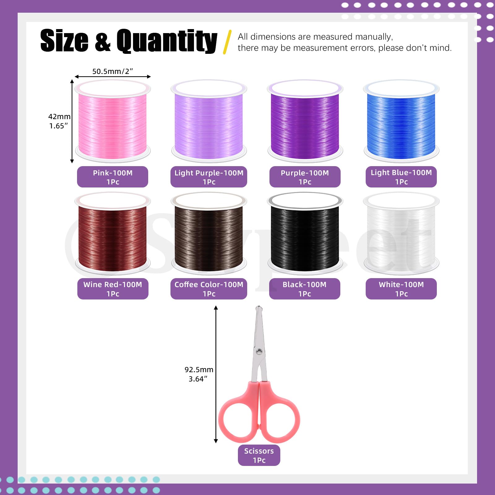 Elastic String For Bracelets Shiyou-Glarks 8 Rolls 109Yards Flat Elastic Bracelet String Cord Set Colors Stretchy Bead Scissors Bracelets Necklaces Beading Jewelry Making Bracelet Making String Stretchy-343328