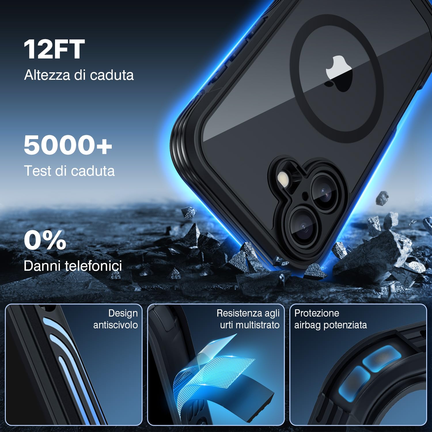 CENHUFO Magnetica Cover iPhone 17 [Compatibile con Magsafe] Integrata 9H Vetro Temperato Schermo e Protezione Fotocamera, Custodia Antiurto 360 Gradi Fronte Retro Guscio Doppia Faccia Case - Nero