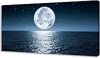 Aibonnly Moon Sea Ocean Landscape Canvas Wall Art - 1 Panel 36x71 Inch Framed Stretched Print, Ready to Hang Home Decor
