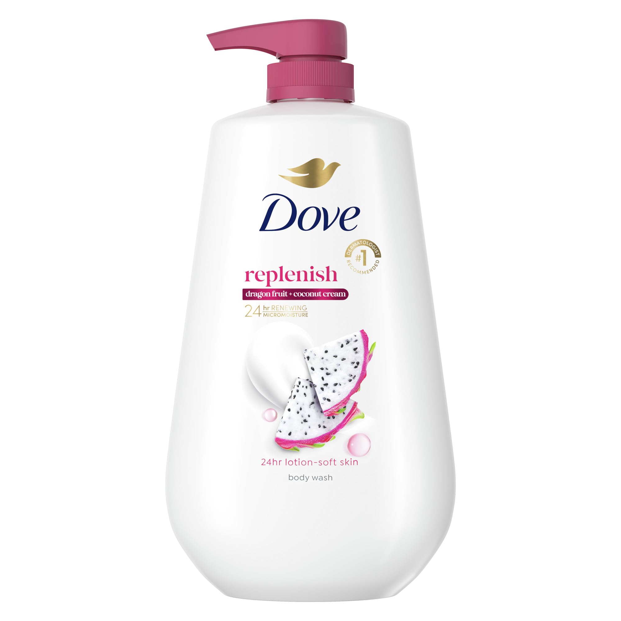 Dove Body Wash Replenish Dragon Fruit and Coconut Cream For 24hr Lotion-Soft Skin Moisturizing Skin Cleanser with No