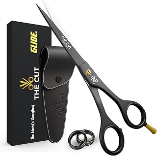 Cut Factory 6.5" Matte Black Hair Scissors - Ultra-Sharp High Carbon Steel Professional Barber Shears with Leather Pouch for Salon & Home