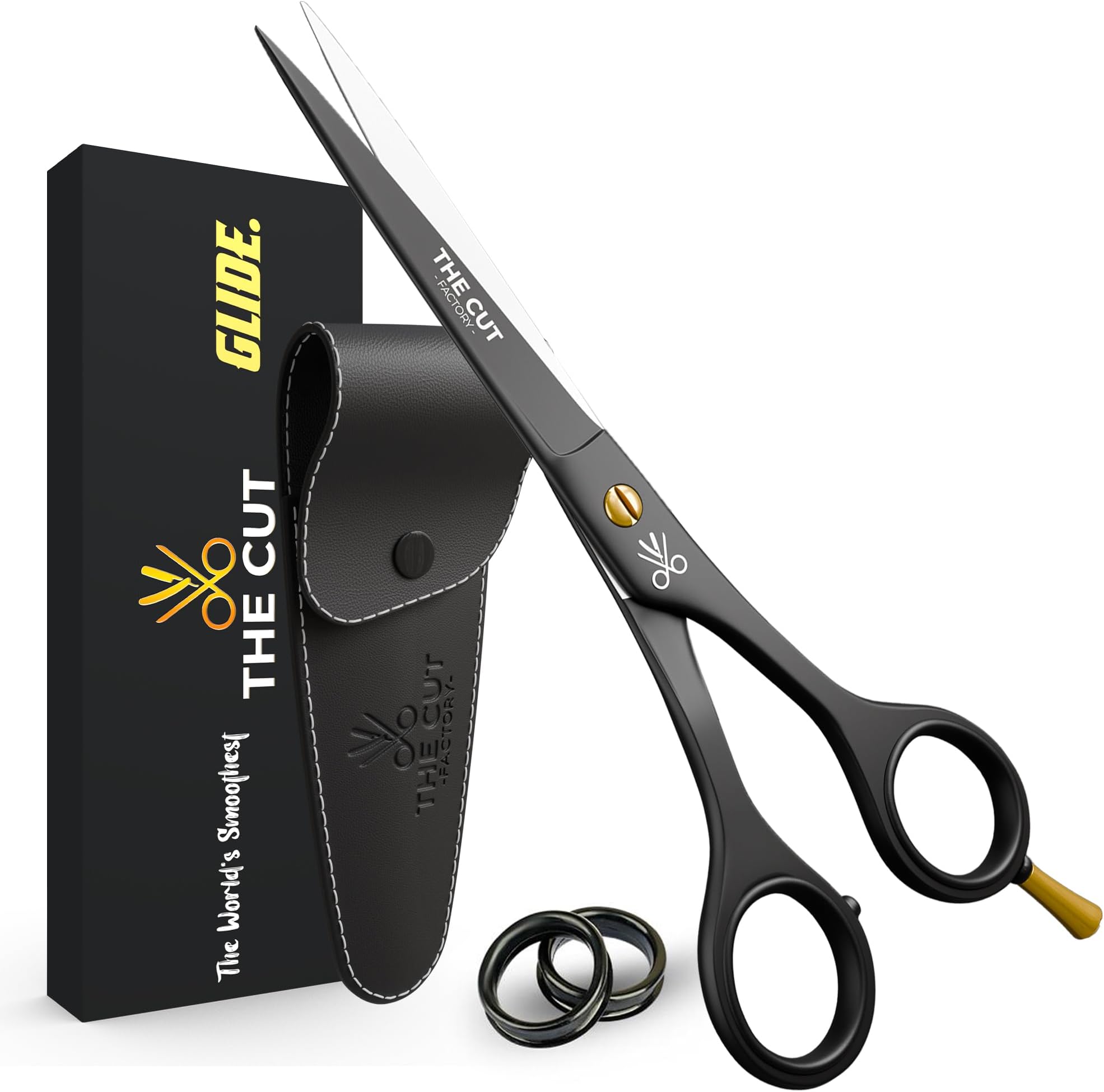 Hair Scissors and Barber Scissors Professional- 6.5 Inches Finest Stainless Steel Hair ting Scissors with Smooth Serrated Edge Blades -Use for Salon & Personal Use (Black)