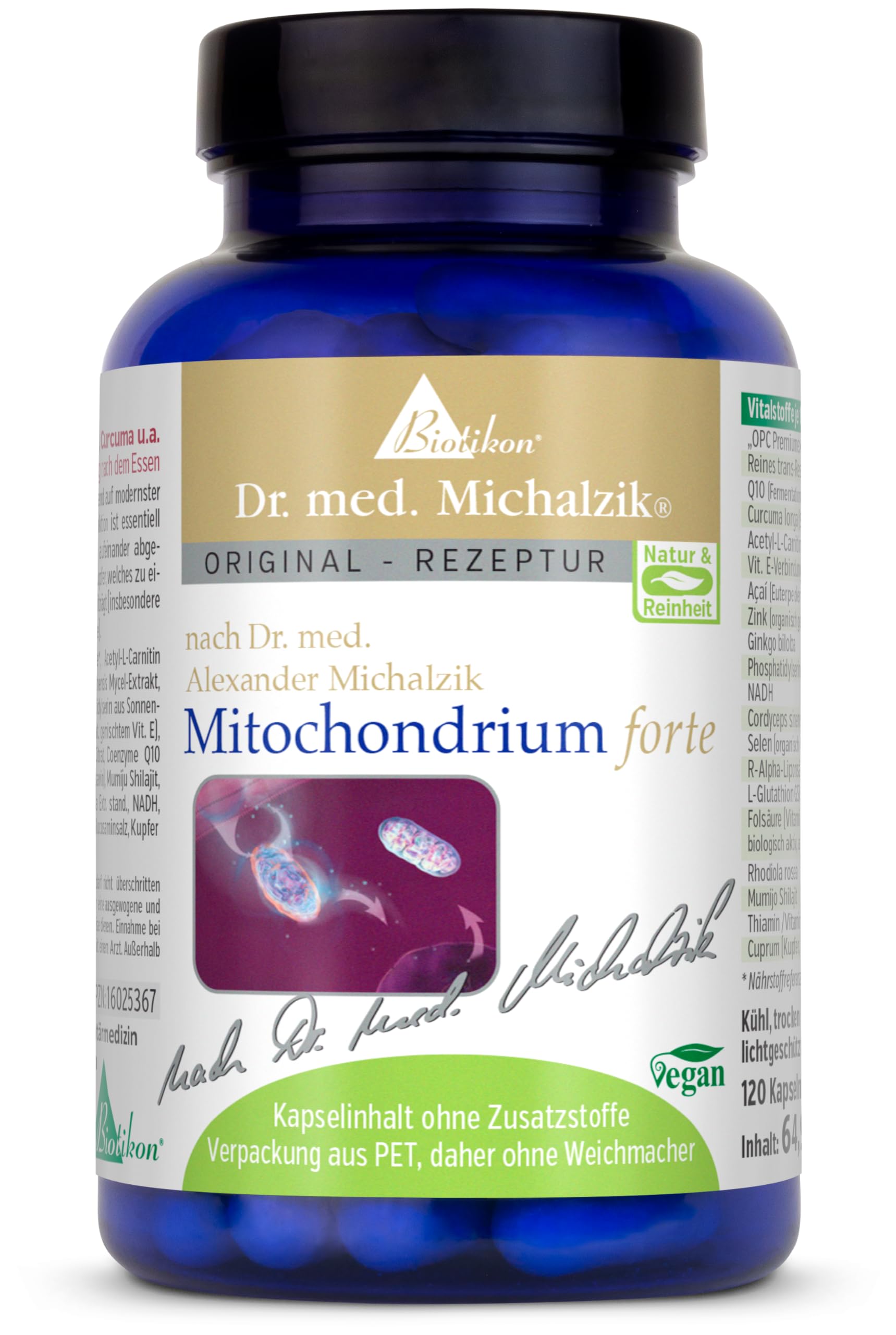 Mitochondrium forte Dr. Michalzik, 400 mg Acetyl-L-Carnitin, 120 Kapseln | Mit Acetyl-L-Carnitin, Coenzym Q10, Resveratrol und OPC • eigene deutsche Produktion • ohne Zusätze