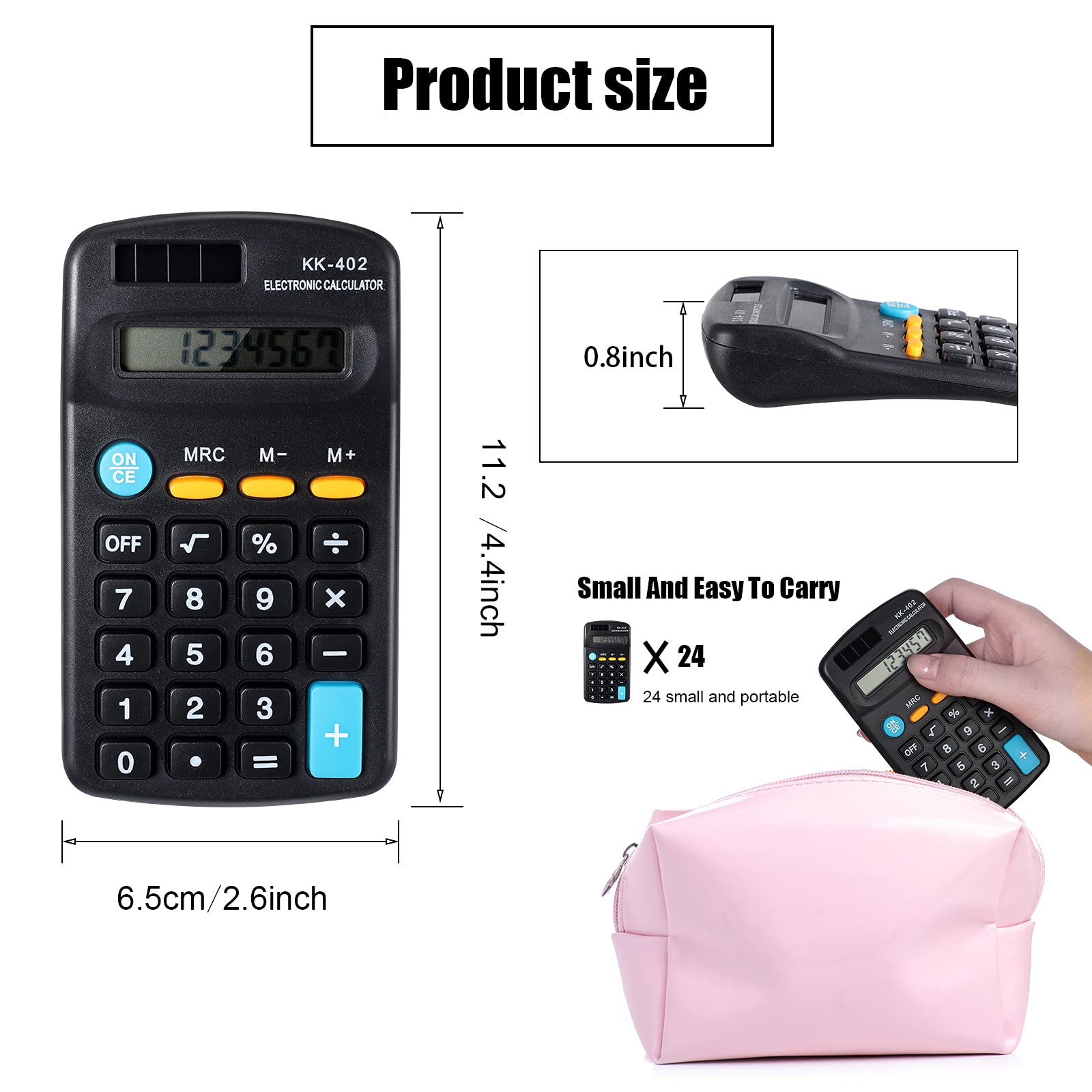 Mini calculatrices de poche coudées à 8 chiffres - Calculatrice standard de base - Petite calculatrice de bureau pour bureau, école et maison (24 pièces)