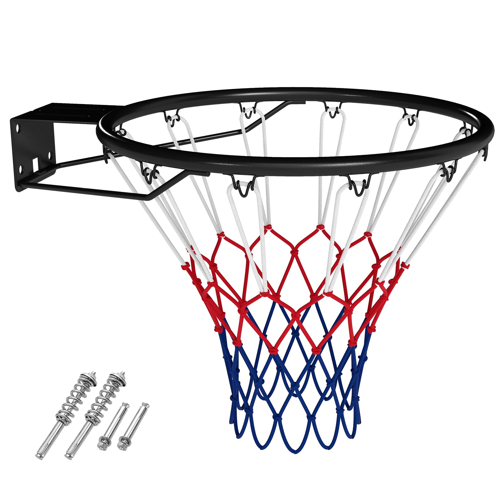COSTWAY Canestro da Basket da Parete 45 cm, Anello da Pallacanestro da Muro con Doppie Molle e Rete per Tutte Le Stagioni, Cerchio Universale per Canestri da Interno ed Esterno