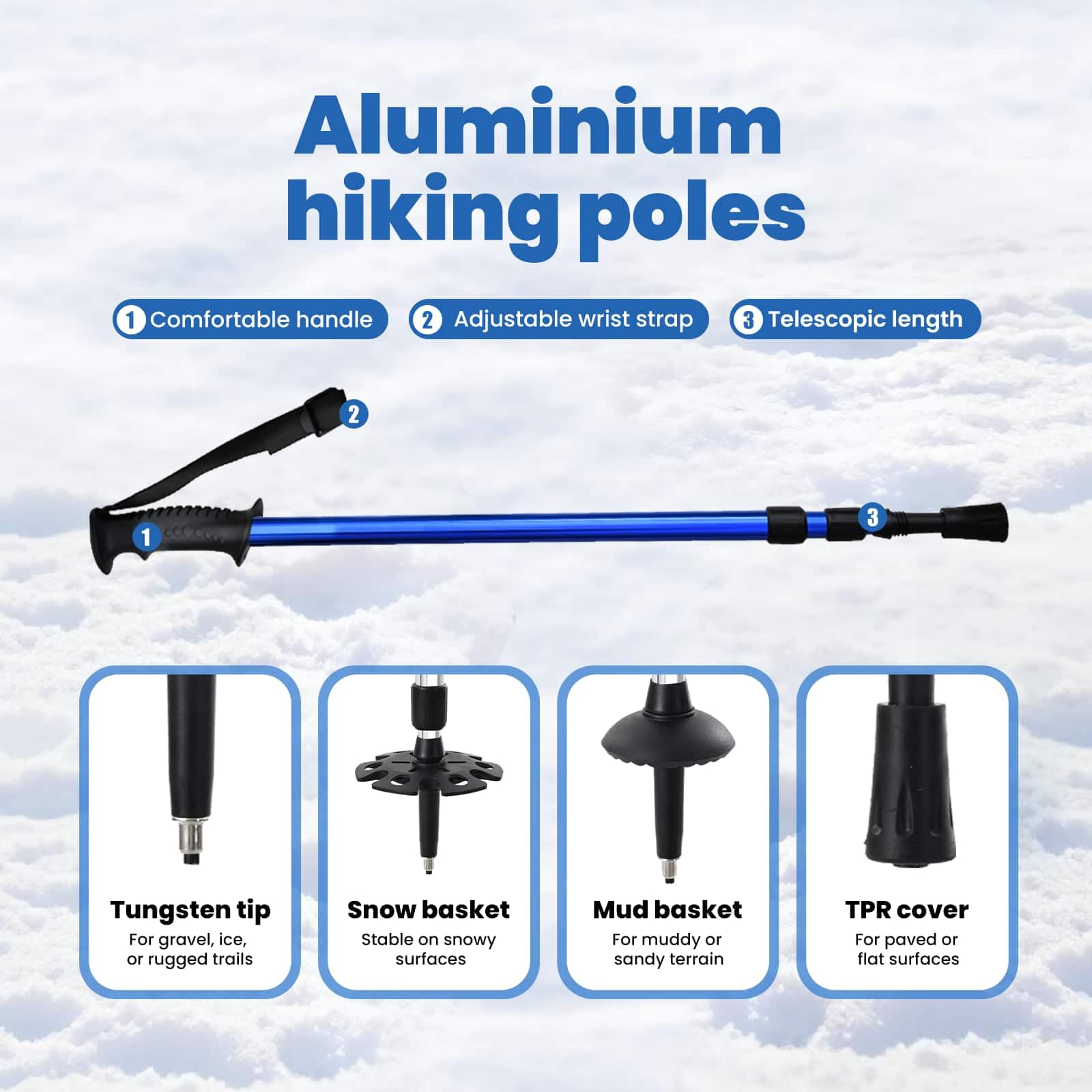 vidaXL Racchette da Neve 3 in 1 con bastoni da Trekking Blu e Nero, Ciaspole in Alluminio per Il Giardino, Attrezzatura Outdoor Regolabile, Accessori Moderni per Camminare sulla Neve