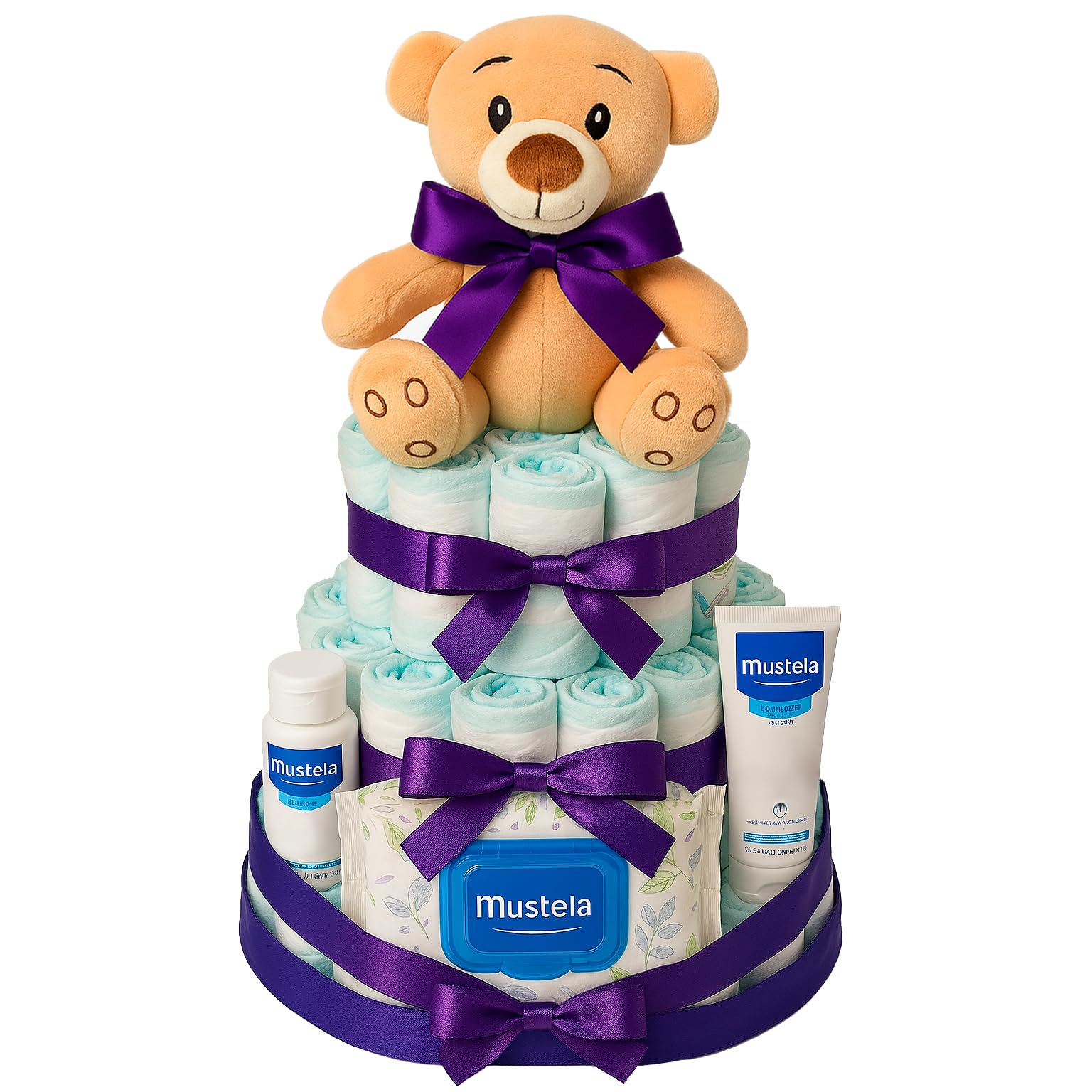 Tarta de Pañales Personalizable Regalos para Bebés Recién Nacidos Niño Niña Cesta de Regalo Canastilla Mustela Pack Higiene Bebé Talla 2 Accesorios para Bebé Regalos Mamás Baby Shower Original