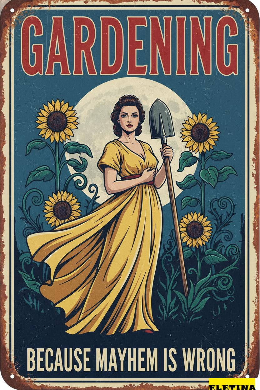 Vintage Metal Tin Sign for Man Cave Funny Garden Decor Outside, gardening Because Murder Is Wrong”, Rustic Wall Art, 8x12 Inch Private Property Decorative