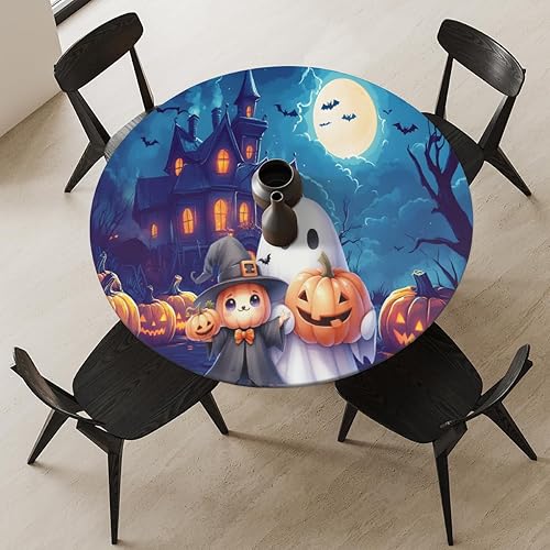 Miniatura 150 de Mantel redondo ajustado con diseño de mandala de flores, mantel circular bohemio y colorido con borde elástico, impermeable, lavable, de poliéster