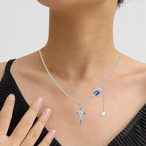 Miniatura 7 de 30 piezas de 6 colores rosario suministros de aleación de plata esmalte San Benito Cruz encantos colgantes para oración DIY collar joyería católica