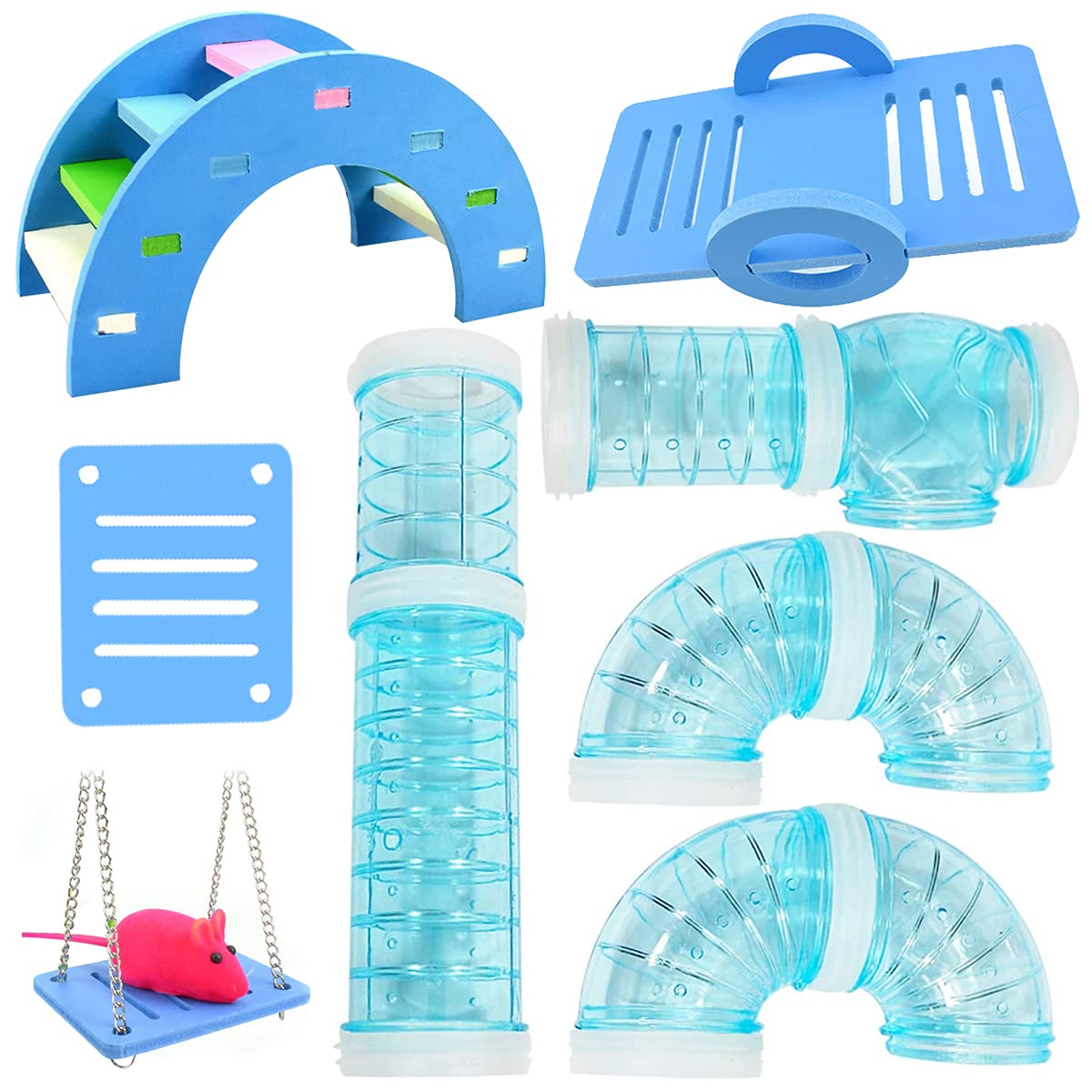 Qixuer 8 Pcs Túnel de Hámster,Tubo de Conexión Externa Túnel de Pista de Juguete Hámster Tubo Play Túnel Tubo con Juguete de 3 Pcs para Hámster para el Pequeño Animal de Deshacerse del Aburrimiento