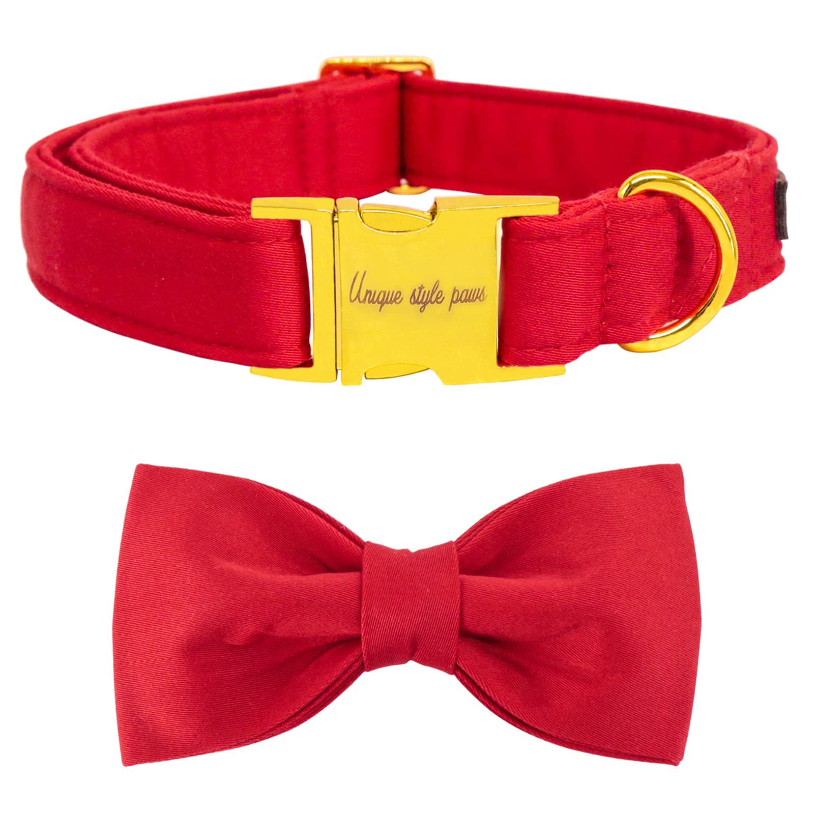 Unique style paws Dog Collar with Bow Tie, Soft Cotton Collar with Reinforced Golden Metal Buckle, Comfortable and Adjustable Collar for Small, Medium Dogs and Cats
