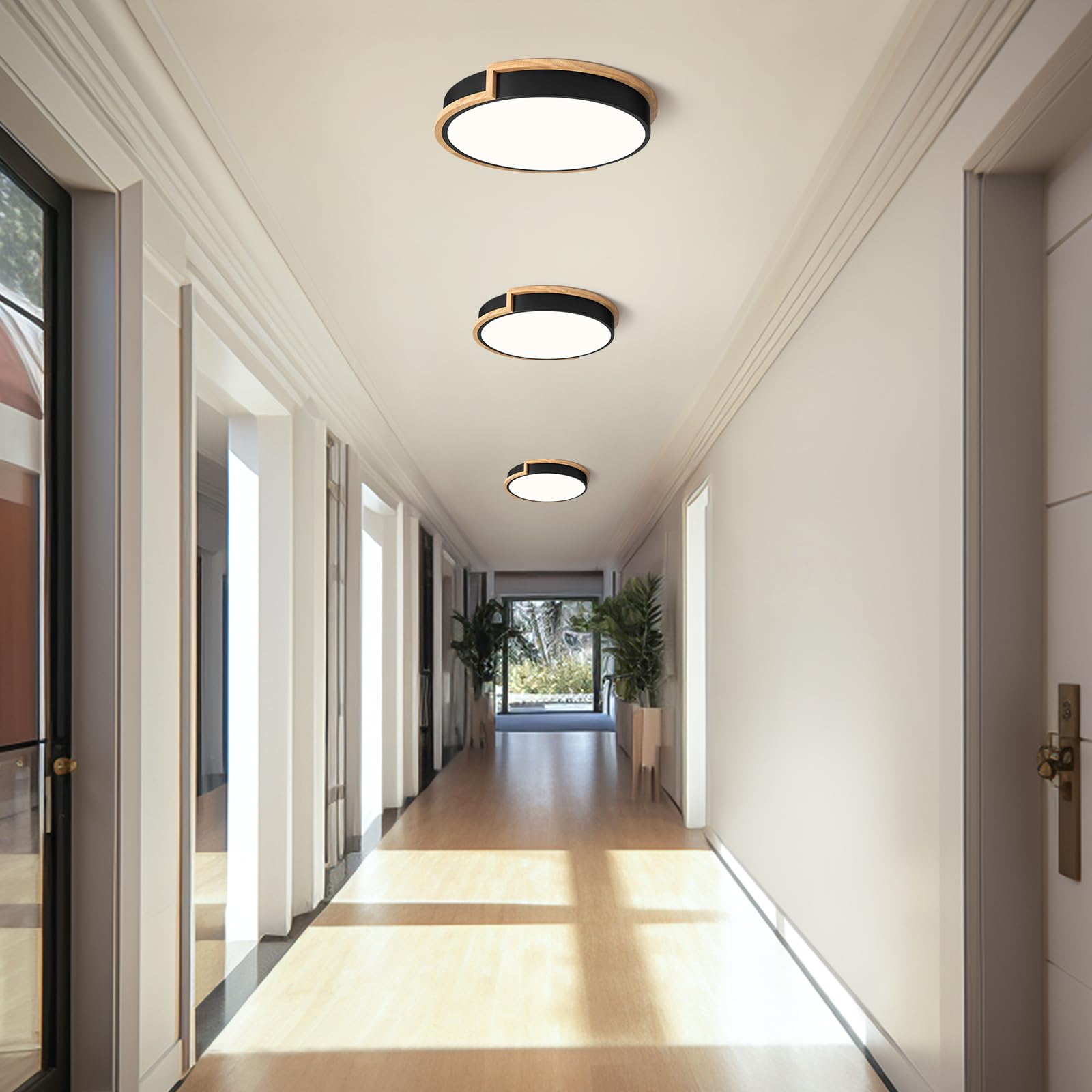 Plafon LED Techo, Plafon de Techo Negra de 40cm, Lámpara de 36W con Madera para Dormitorio,Sala de estar, Comedor, Cocina, Pasillo, 4000K