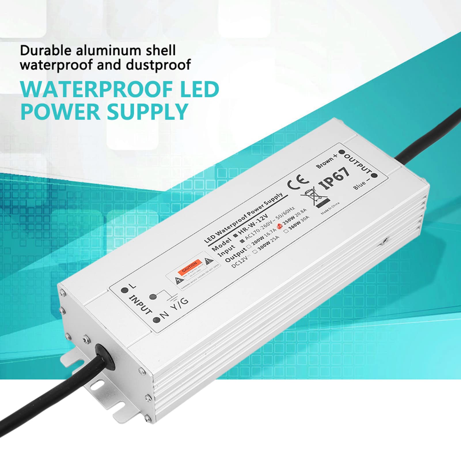 Alimentation LED 12 V 24 V 250 W, transformateur de pilote variable en aluminium avec protection contre les surcharges pour bandes lumineuses LED et lampes d'intérieur. (12V 20,8A HRW-12V250W)