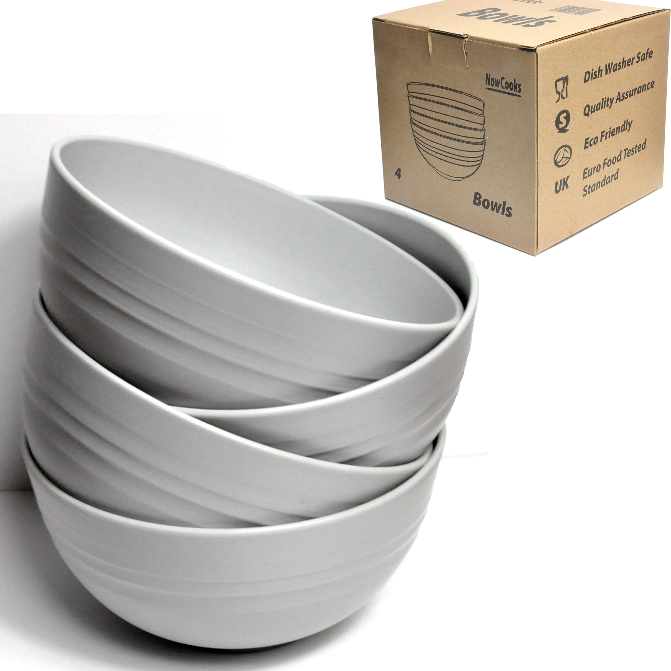 Unbreakable Plastic Cereal Bowls – Set of 4 | EU Food Safe Certified, BPA-Free, Lightweight, Microwave & Dishwasher Safe | Ideal for Salad, Noodles, Snacks, Parties (Grey, Single)