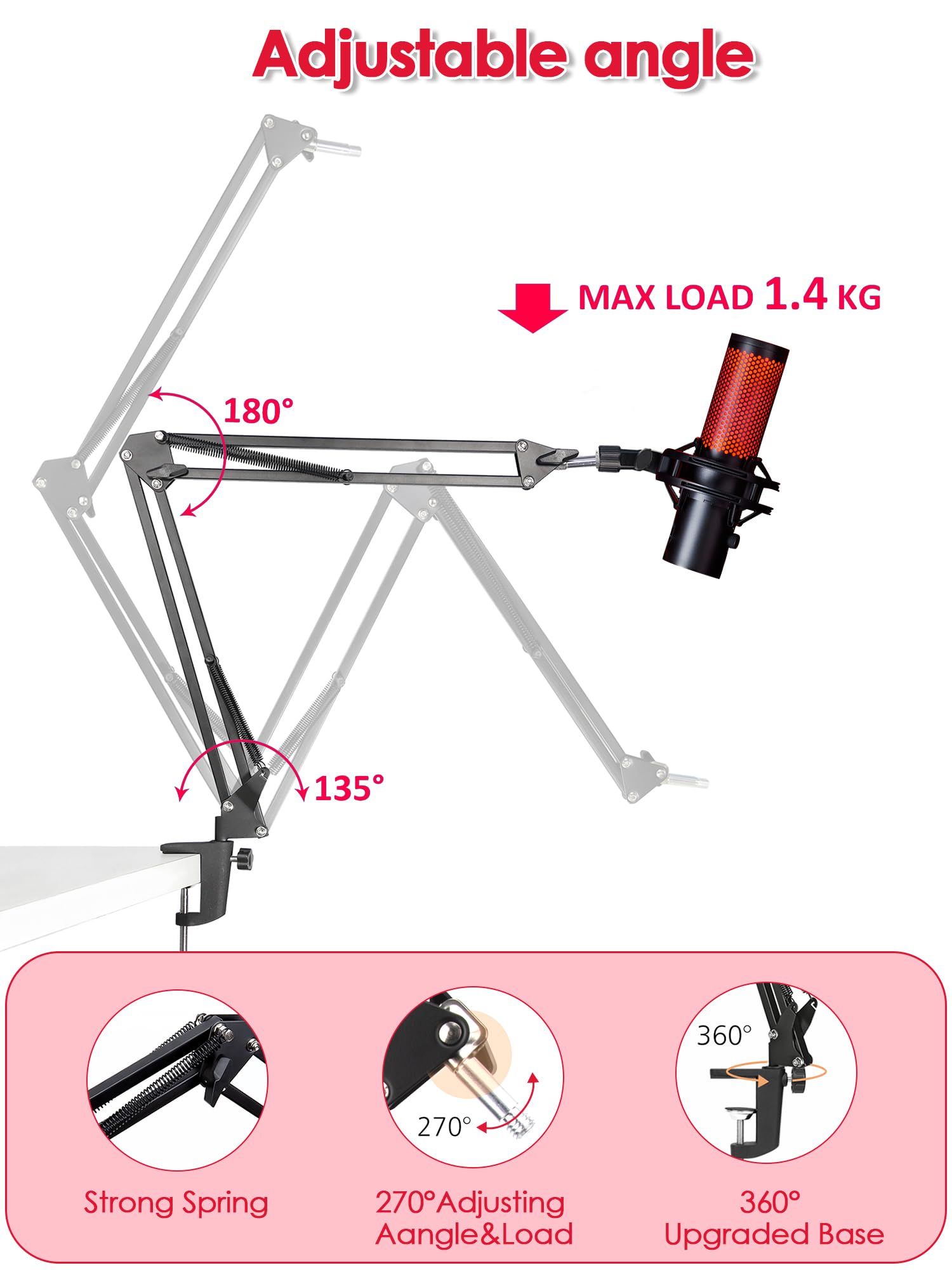 YOUSHARES Mikrofonarm für HyperX QuadCast 2/2 S - Profi Mic Arm mit Kabelklemme kompatibel mit HyperX QuadCast, QuadCast S, SoloCast Mikrofon, Mikrofonarm Tisch für Streaming, Gaming, Podcasting