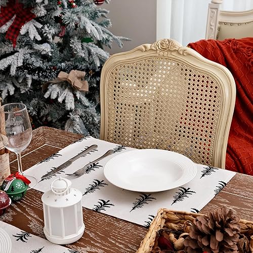 Miniatura 6 de ARKENY AP474-18 - Juego de 4 manteles individuales de Navidad de 12 x 18 pulgadas, árbol negro, Navidad, vacaciones, arpillera, granja, arpillera,