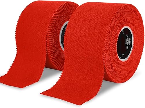 Meister Elite Athletic Tape - Cinta de entrenamiento transpirable de alto adhesivo, paquete de 2 rollos, color rojo