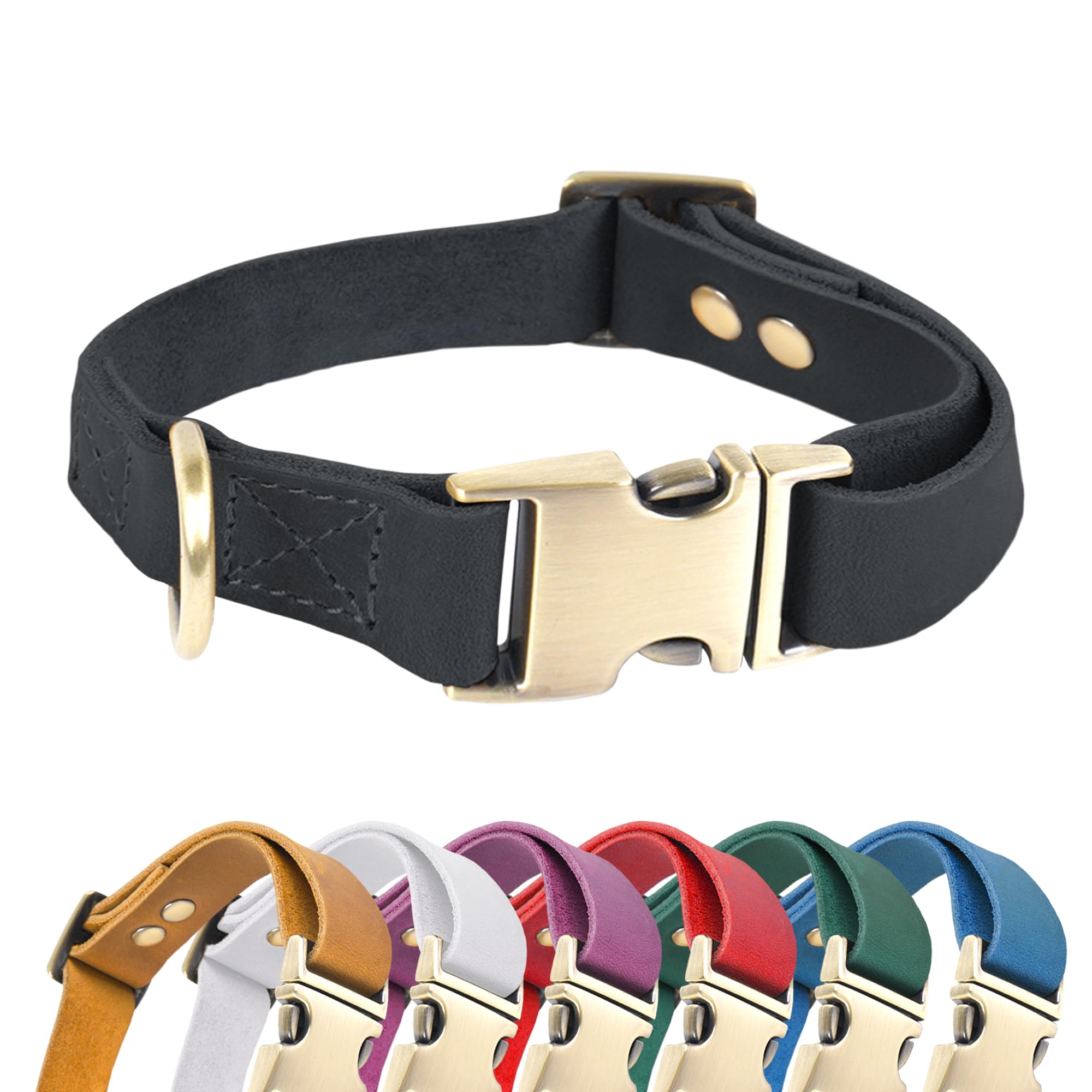 HIFA Collar de piel auténtica para perro, suave al tacto, estilo retro vintage, fácil ajuste, hebilla de liberación rápida duradera, collar para perros y gatos, collar de cuero para gatos