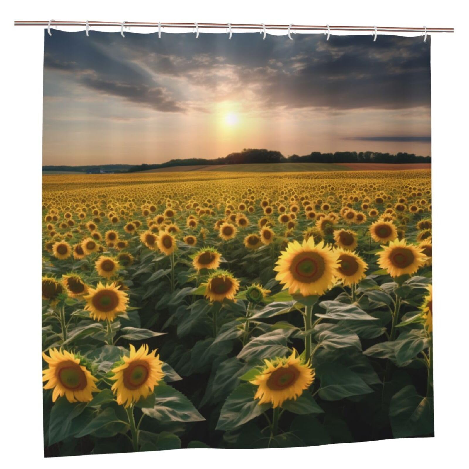 BWWHCCTI Sunflower Farmland Printed Shower Curtain With 12 Plastic Hooks Opaque Quick Drying Waterproof Shower Curtains Sets For Bathroom 183x183 CM