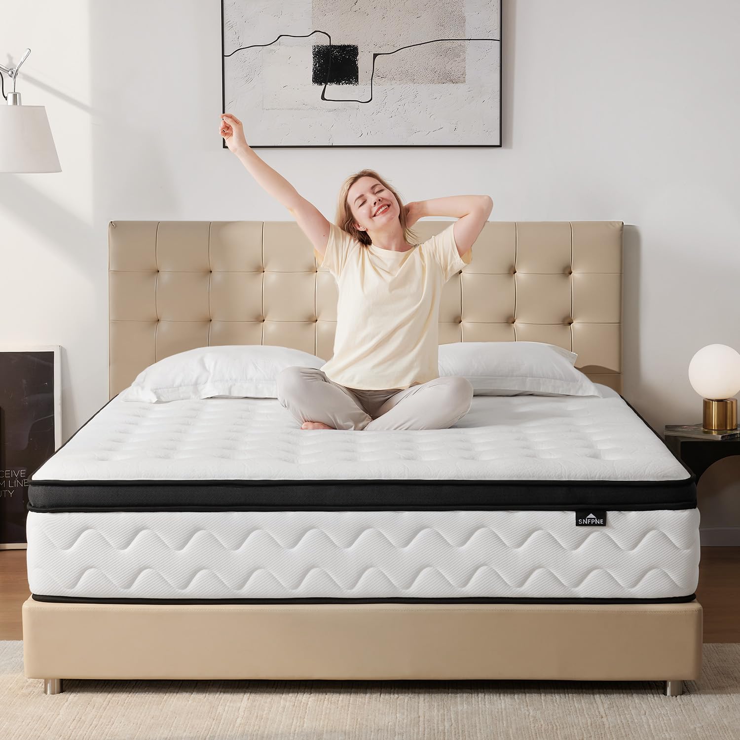 SNFPNE King Size Mattress 12 Inch -Medium Firm Hybrid with Memory Foam and Zoned Pocket Springs, Pressure Relief & Motion Isolation, Edge Support King Mattress Bed in a Box, CertiPUR-US Certified
