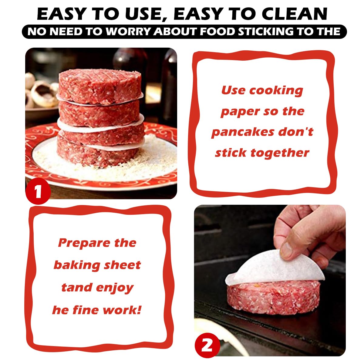 500 Blatt Antihaft Burger Papier 11 cm, Antihaftpapier Zuschnitte Hamburger Patty Papierblätter Antihaftes Trennpapier Backpapier für Burgerpresse, für Frikadellen, Patties (Rund)