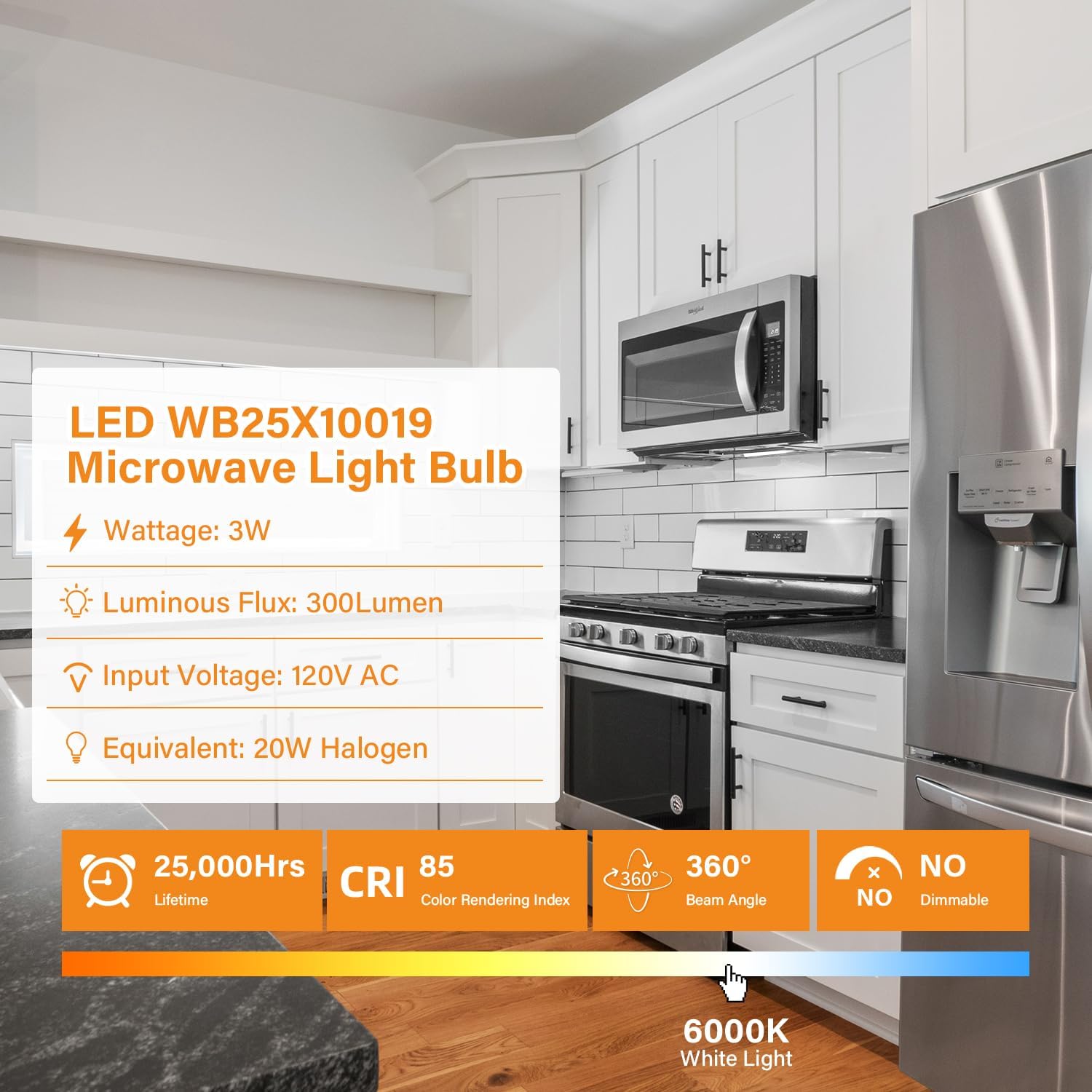 G8 LED Microwave Bulb 20W Equivalent Fits for GE Samsung Kenmore Elite Maytag Over The Stove Range Microwave, Night Light/Stove Light Bulb, 120V 3W 300LM Replaces WB25X10019, Daylight White, 2Pack