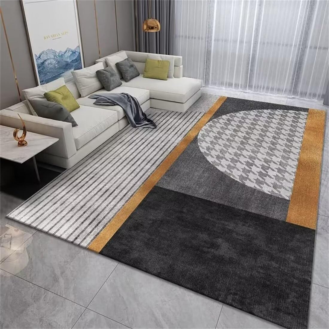 Tapis interieur géométrique gris et jaune pour illuminer votre déco