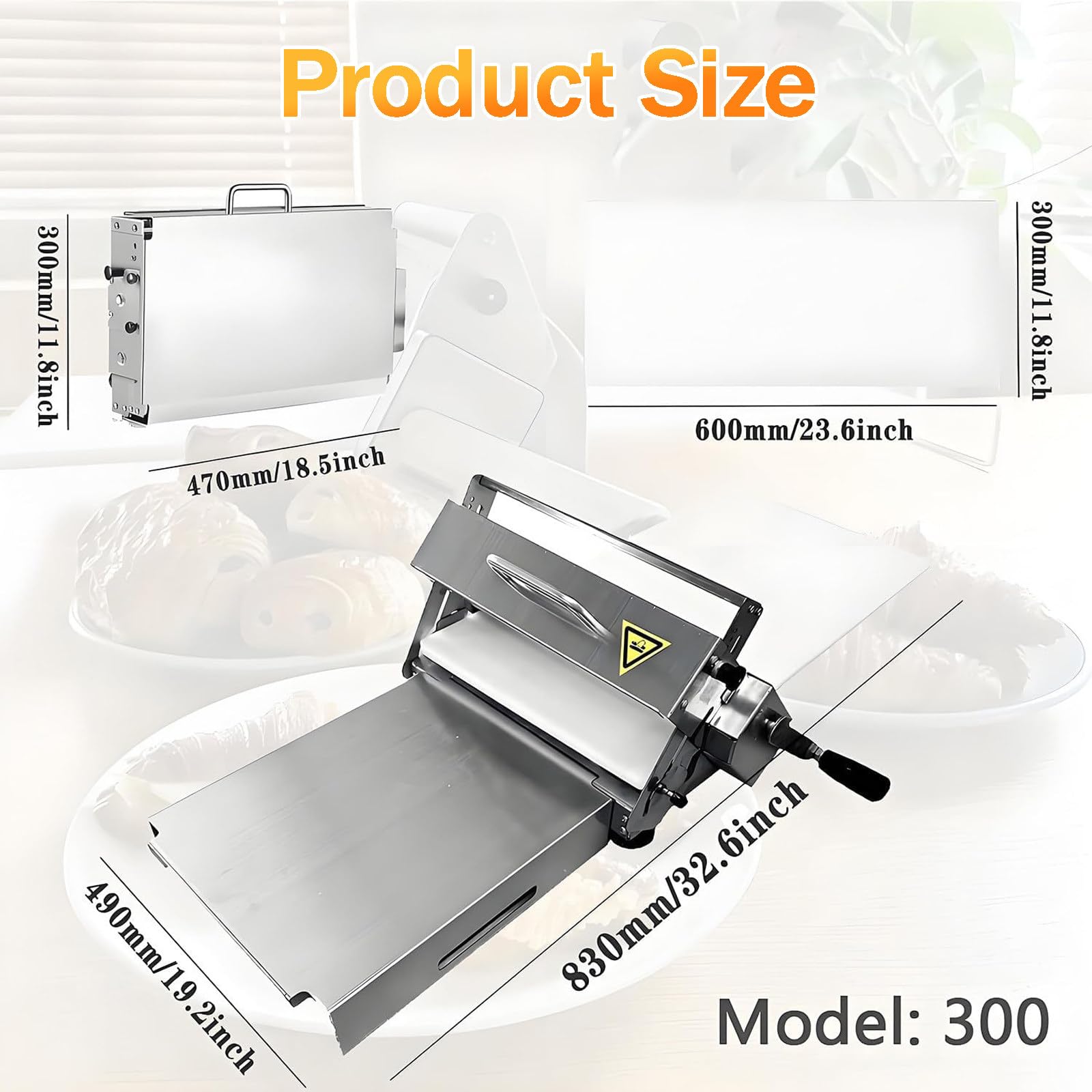 Sfogliatrice per impasto, pressa pieghevole in acciaio inox per cottura professionale, ideale per stendere pasta sfoglia, pizza e croissant, 83 x 49 cm