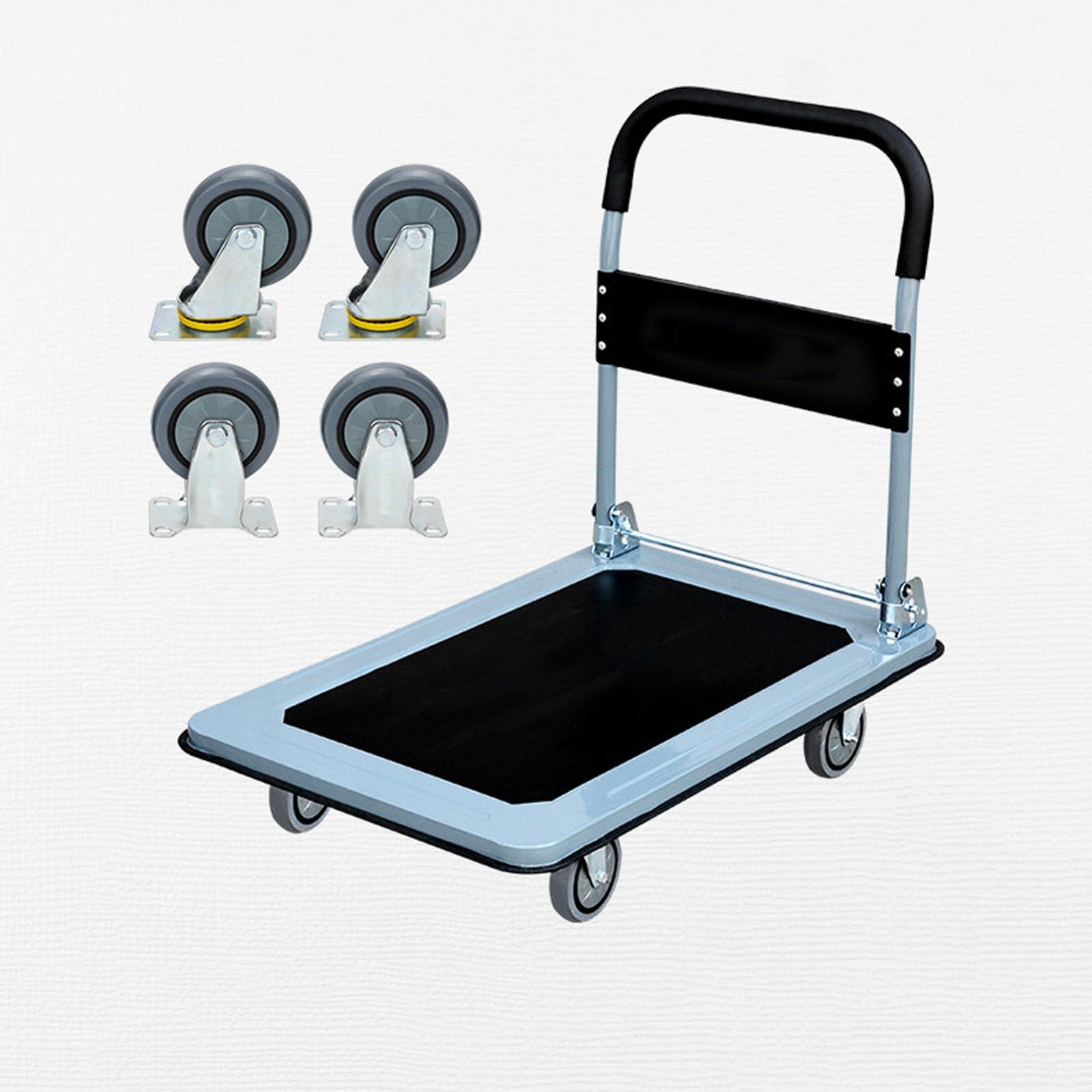 Chariot à plateau pliable 300 kg : roulettes pivotantes pour déménagement et garage