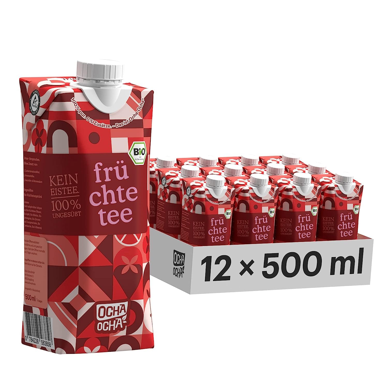 Ocha-Ocha - Bio Eistee zuckerfrei & koffeinfrei - 24x500ml - Bio Früchtetee Ohne Zucker - Ohne Süßungsmittel - Kinder Tee 100% ungesüßt - Vorratspack