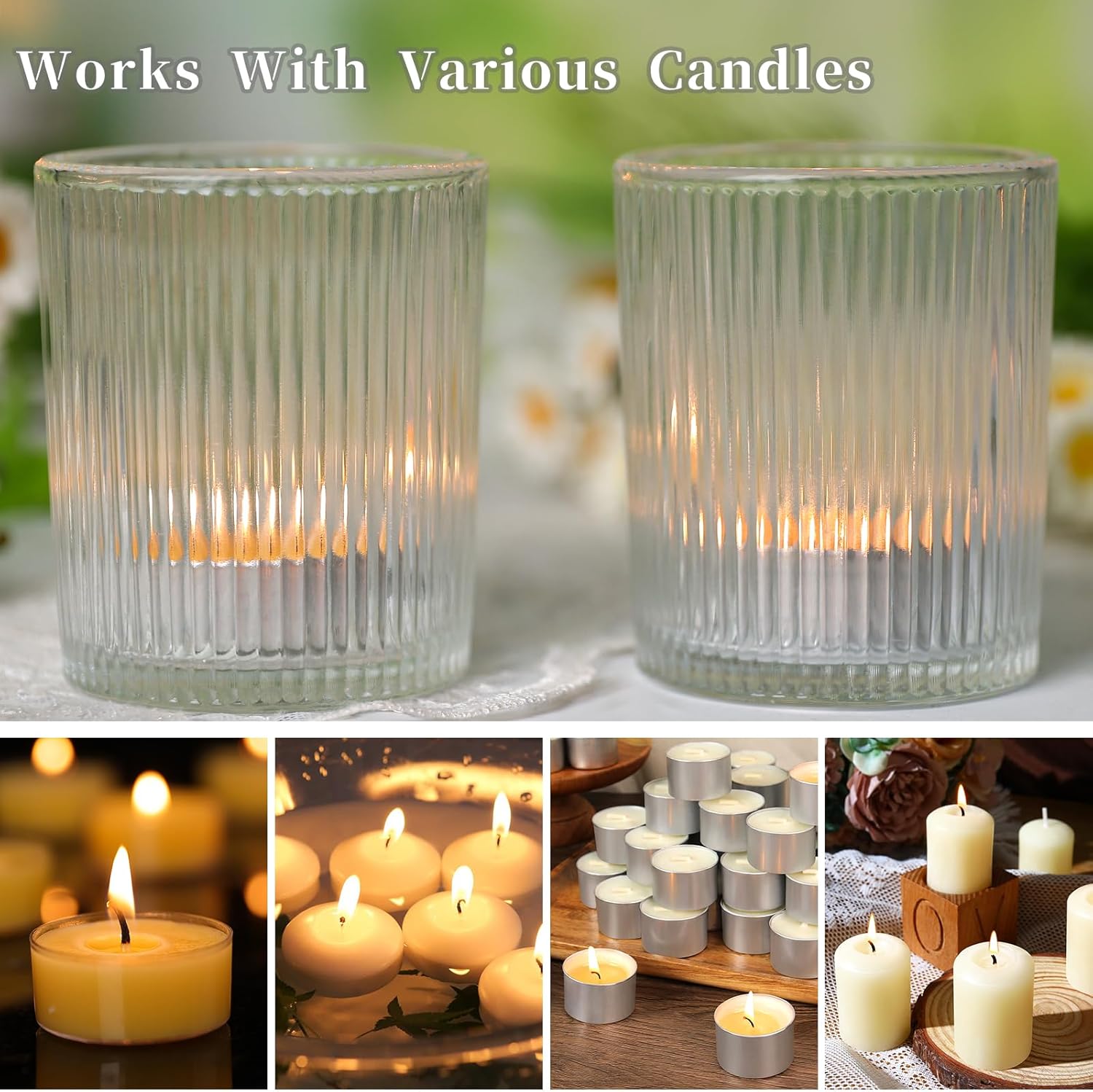 24 Pack Large Votive Candle Holders, 2.8x3.3in Clear Glass DIY Wax Filling Romance Tealight Candle Holders Wedding Decor, Tea Lights Candles Holder for Table Centerpieces