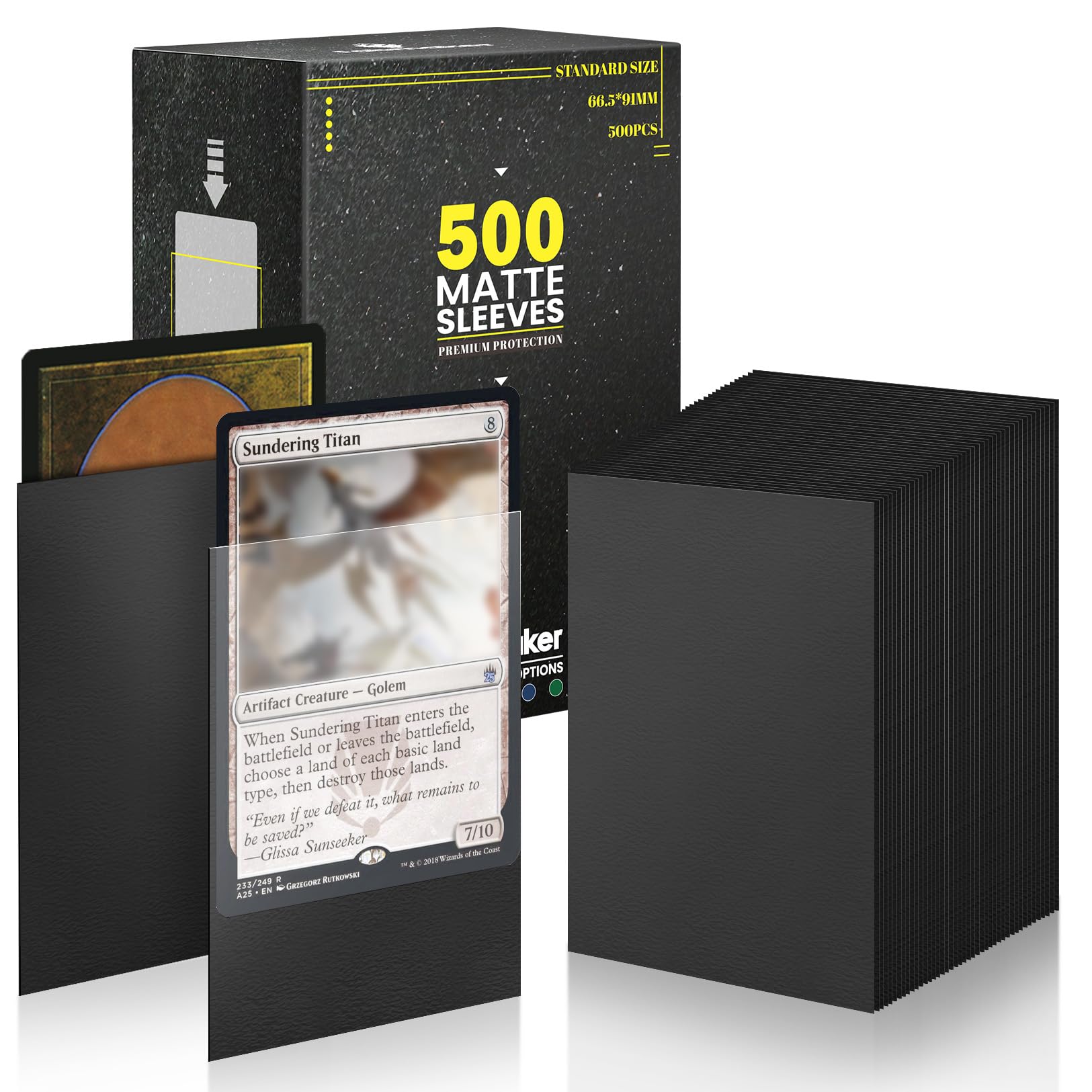 Standard Black Card Sleeves 500 Pack Compatible with MTG Card Sleeves Matte Back Finish, Perfect Shuffling - Protect All Your Trading Cards, Sports Cards, Never Tear 66x91mm