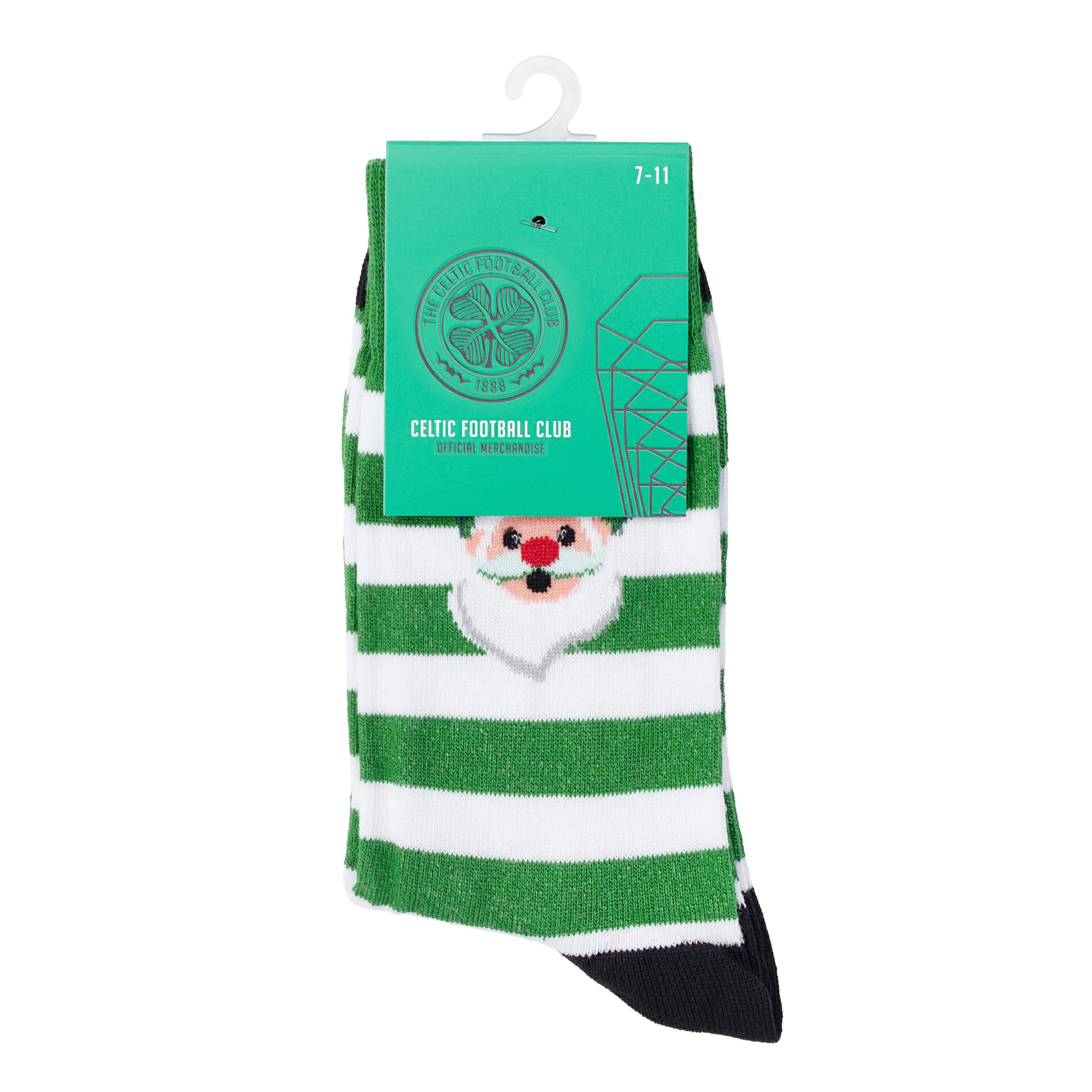 Official Celtic FC Christmas Socks – Green & White Striped Santa Face Design – Men's & Boys Novelty Holiday Wear 7-11