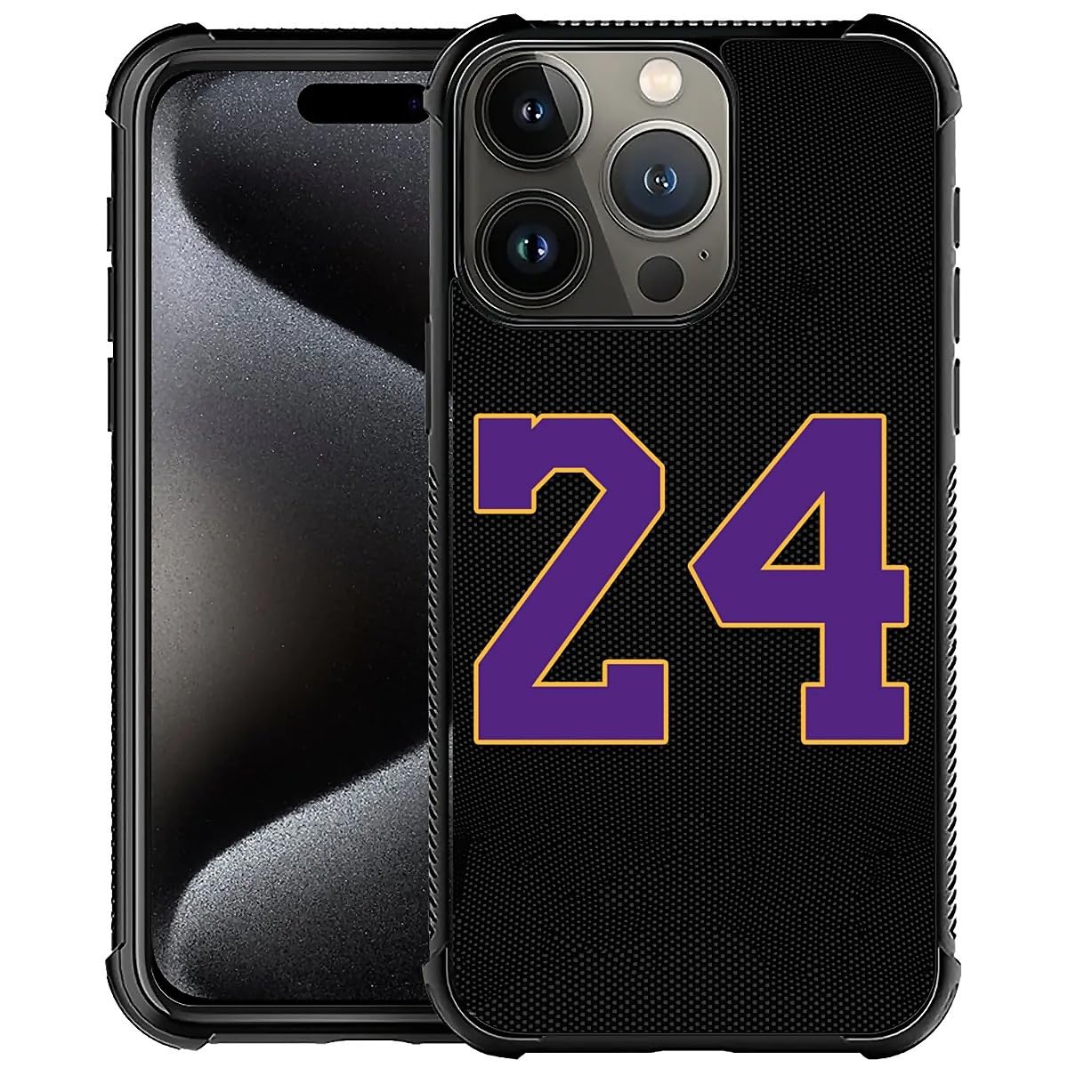 Goodsprout Compatible with iPhone 16 Pro Case,Black 24 Jersey Purple Yellow Amazing Pattern Design Shockproof Anti-Scratch Hard PC Back Case for