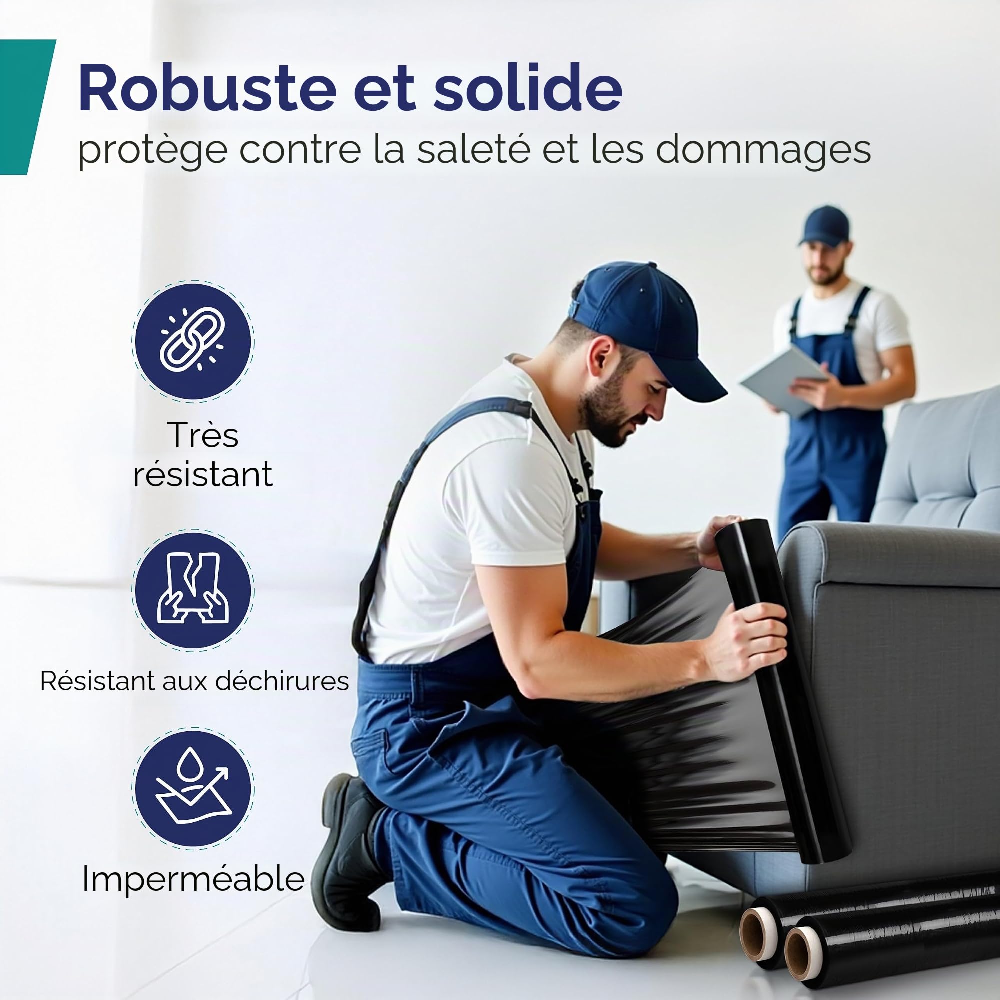 Inoverse Lot de 6 rouleaux de film étirable noir pour meubles et déménagements - 50 cm / 1,5 kg