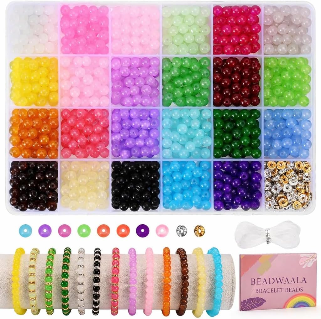 Glass Beads Bracelet Making Set for Girls, Jewellery Making Kit for Kids DIY Bracelet Making Set, Toys for Girls Age 6-12 Years Old, Multicolour