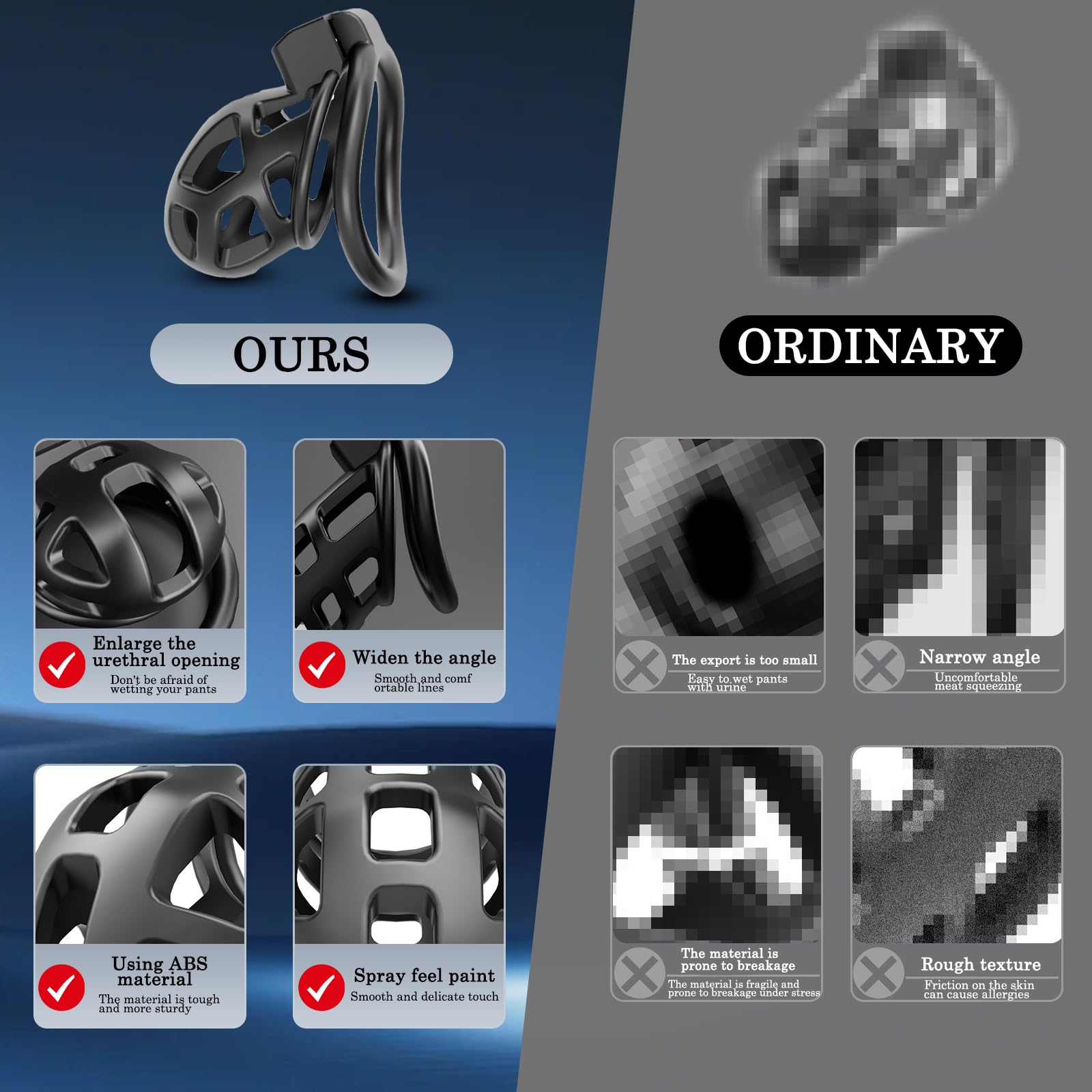 BDSMAGE Jaula castidad para Prevenir Erección, juguetes sexuales hombre, chastity cage con 3 anillo pene, Jaulas de Pene bdsm Juguetes Eróticos Para Adultos (S)