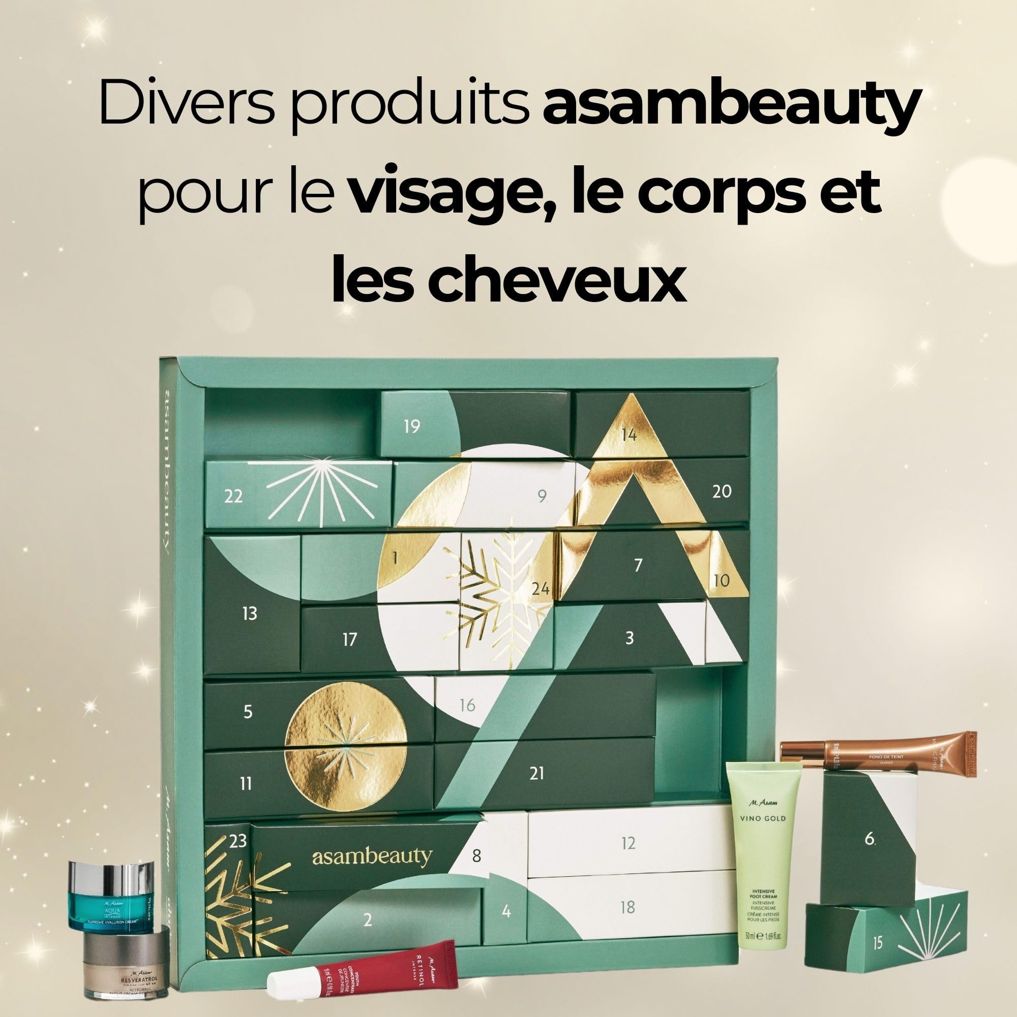 M. Asam Calendrier de l'Avent 2024 - En attendant Noël, 24 surprises beauté d'une valeur de 174€, calendrier de Noël beauté avec skincare, soins capillaires, soins du corps & bien plus encore
