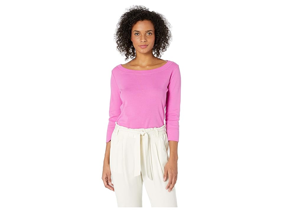 

Tribal Cotton Rib 3/4 Sleeve Crew Neck Top (Pink) Women's Clothing