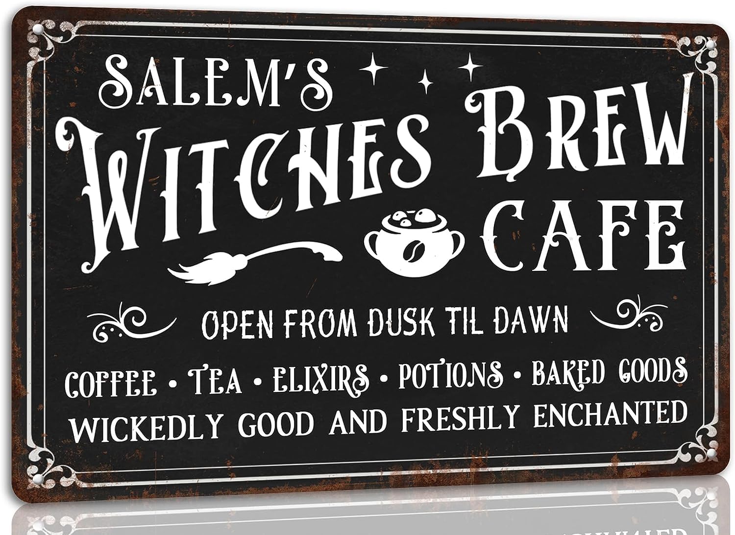 Yunking Halloween Sign 6 Salem’s Witches Brew Cafe Metal Tin Sign Vintage Retro Halloween Party Poster For Home Cafe Witch Kitchen Halloween Wall Decor 8X12 Inch