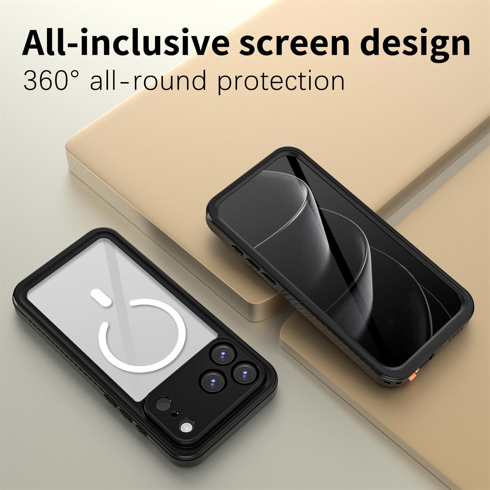 Funda impermeable para iPhone 17, compatible con MagSafe IP68, totalmente sellada bajo el agua, cuerpo completo, resistente, a prueba de golpes, funda protectora transparente, color negro